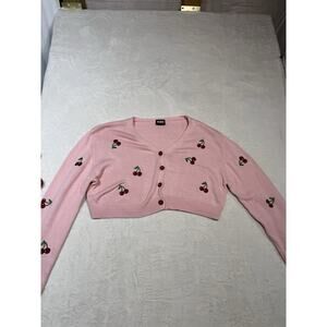 Pink Cherry Cardigan Minga London Large 100% cotton Barbiecore Coquette Y2K